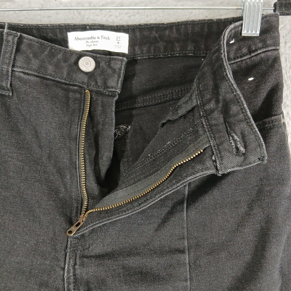 Abercrombie & Fitch Skinny High Rise Jeans Seam Detail Raw Hem Black Size 27/4 - Picture 8 of 16